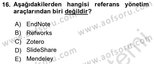 Sosyal Medya Platformları Dersi 2024 - 2025 Yılı (Vize) Ara Sınav Soruları 16. Soru