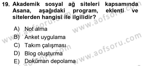Sosyal Medya Platformları Dersi 2024 - 2025 Yılı (Vize) Ara Sınav Soruları 19. Soru