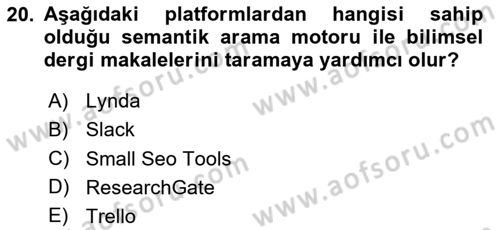 Sosyal Medya Platformları Dersi 2024 - 2025 Yılı (Vize) Ara Sınav Soruları 20. Soru