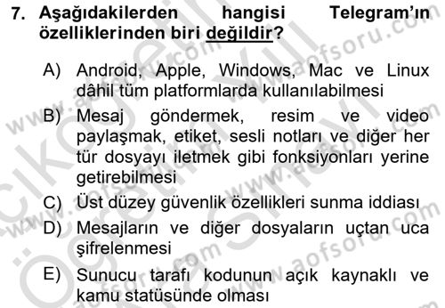 Sosyal Medya Platformları Dersi 2024 - 2025 Yılı (Vize) Ara Sınav Soruları 7. Soru