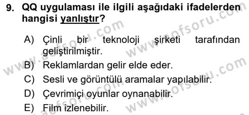 Sosyal Medya Platformları Dersi 2024 - 2025 Yılı (Vize) Ara Sınav Soruları 9. Soru