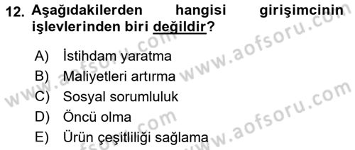 Medya Girişimciliği Dersi 2019 - 2020 Yılı (Vize) Ara Sınav Soruları 12. Soru