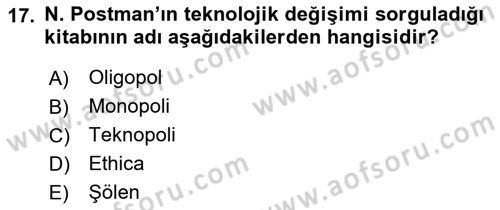 Medya Girişimciliği Dersi 2019 - 2020 Yılı (Vize) Ara Sınav Soruları 17. Soru