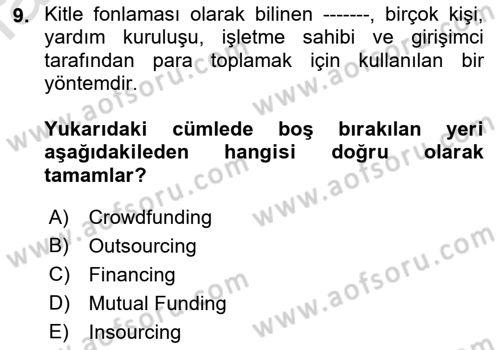 Medya Girişimciliği Dersi 2019 - 2020 Yılı (Final) Dönem Sonu Sınav Soruları 9. Soru