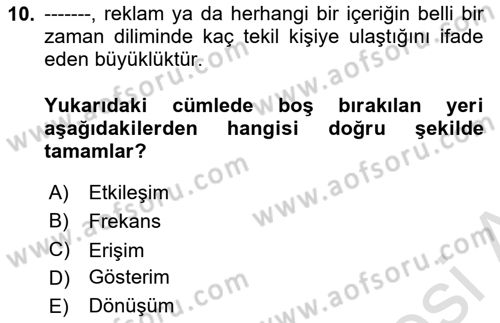 Dijital Çağda Reklam Dersi 2021 - 2022 Yılı (Vize) Ara Sınav Soruları 10. Soru