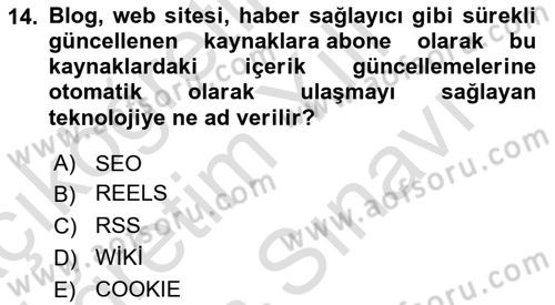 Dijital Çağda Reklam Dersi 2021 - 2022 Yılı (Vize) Ara Sınav Soruları 14. Soru