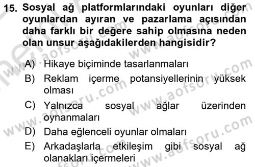 Dijital Çağda Reklam Dersi 2021 - 2022 Yılı (Vize) Ara Sınav Soruları 15. Soru
