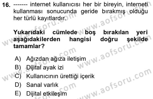 Dijital Çağda Reklam Dersi 2021 - 2022 Yılı (Vize) Ara Sınav Soruları 16. Soru