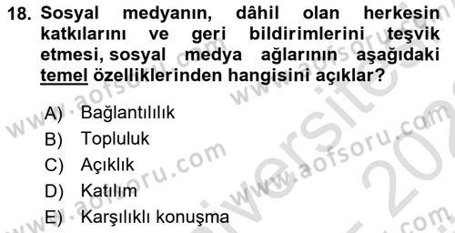 Dijital Çağda Reklam Dersi 2021 - 2022 Yılı (Vize) Ara Sınav Soruları 18. Soru