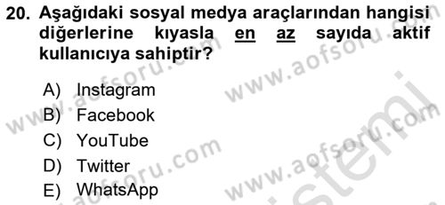 Dijital Çağda Reklam Dersi 2021 - 2022 Yılı (Vize) Ara Sınav Soruları 20. Soru