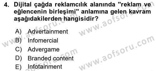 Dijital Çağda Reklam Dersi 2021 - 2022 Yılı (Vize) Ara Sınavı 4. Soru