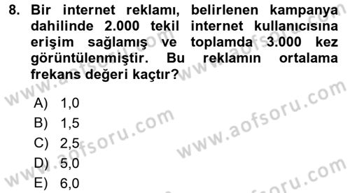 Dijital Çağda Reklam Dersi 2021 - 2022 Yılı (Vize) Ara Sınav Soruları 8. Soru