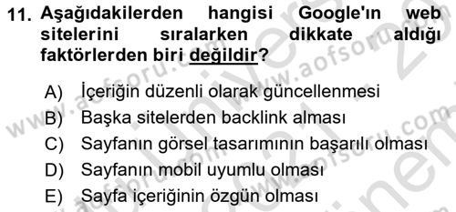 Dijital Çağda Reklam Dersi 2021 - 2022 Yılı (Final) Dönem Sonu Sınav Soruları 11. Soru
