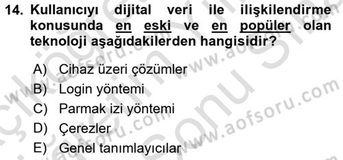 Dijital Çağda Reklam Dersi 2021 - 2022 Yılı (Final) Dönem Sonu Sınav Soruları 14. Soru