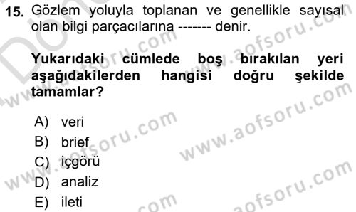 Dijital Çağda Reklam Dersi 2021 - 2022 Yılı (Final) Dönem Sonu Sınav Soruları 15. Soru