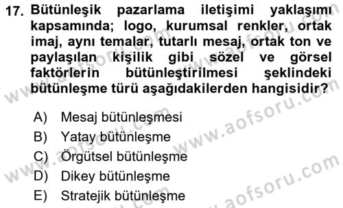 Dijital Çağda Reklam Dersi 2021 - 2022 Yılı (Final) Dönem Sonu Sınav Soruları 17. Soru