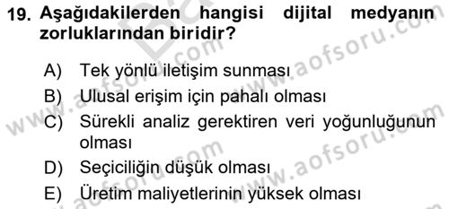 Dijital Çağda Reklam Dersi 2021 - 2022 Yılı (Final) Dönem Sonu Sınav Soruları 19. Soru