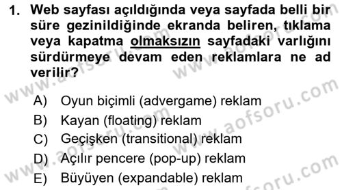 Dijital Çağda Reklam Dersi 2021 - 2022 Yılı Yaz Okulu Sınav Soruları 1. Soru