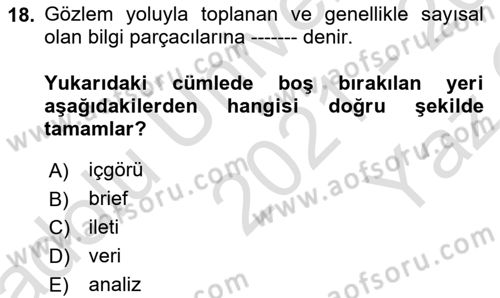 Dijital Çağda Reklam Dersi 2021 - 2022 Yılı Yaz Okulu Sınav Soruları 18. Soru