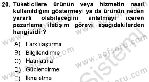 Dijital Çağda Reklam Dersi 2021 - 2022 Yılı Yaz Okulu Sınav Soruları 20. Soru