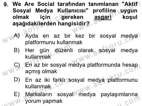 Dijital Çağda Reklam Dersi 2021 - 2022 Yılı Yaz Okulu Sınav Soruları 9. Soru