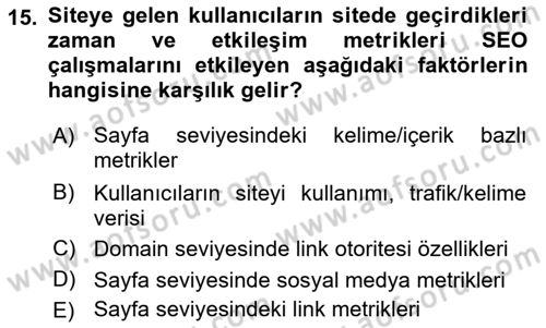 Dijital Çağda Reklam Dersi 2022 - 2023 Yılı Yaz Okulu Sınav Soruları 15. Soru