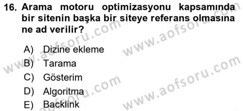 Dijital Çağda Reklam Dersi 2022 - 2023 Yılı Yaz Okulu Sınav Soruları 16. Soru