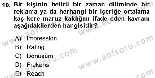 Dijital Çağda Reklam Dersi 2023 - 2024 Yılı (Vize) Ara Sınav Soruları 10. Soru