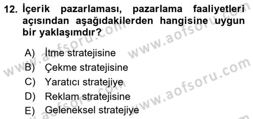 Dijital Çağda Reklam Dersi 2023 - 2024 Yılı (Vize) Ara Sınav Soruları 12. Soru
