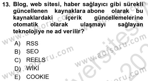 Dijital Çağda Reklam Dersi 2023 - 2024 Yılı (Vize) Ara Sınav Soruları 13. Soru
