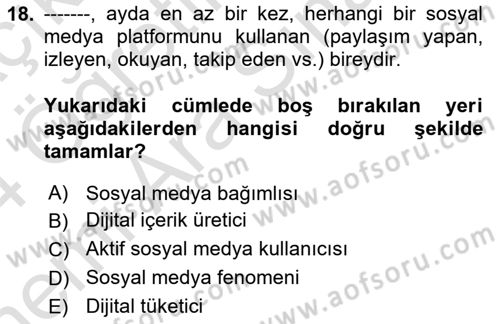 Dijital Çağda Reklam Dersi 2023 - 2024 Yılı (Vize) Ara Sınav Soruları 18. Soru