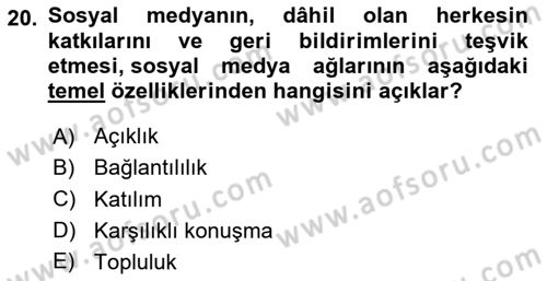 Dijital Çağda Reklam Dersi 2023 - 2024 Yılı (Vize) Ara Sınav Soruları 20. Soru