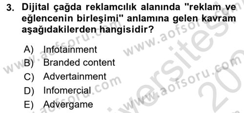 Dijital Çağda Reklam Dersi 2023 - 2024 Yılı (Vize) Ara Sınav Soruları 3. Soru