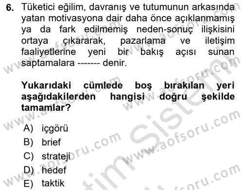 Dijital Çağda Reklam Dersi 2023 - 2024 Yılı (Vize) Ara Sınav Soruları 6. Soru