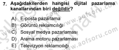 Dijital Çağda Reklam Dersi 2023 - 2024 Yılı (Vize) Ara Sınav Soruları 7. Soru