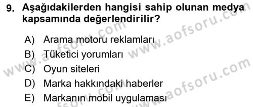 Dijital Çağda Reklam Dersi 2023 - 2024 Yılı (Vize) Ara Sınav Soruları 9. Soru