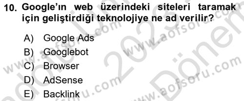 Dijital Çağda Reklam Dersi 2023 - 2024 Yılı (Final) Dönem Sonu Sınav Soruları 10. Soru