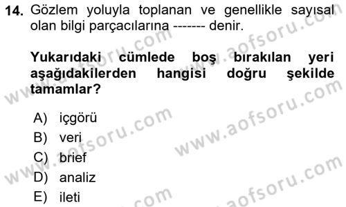 Dijital Çağda Reklam Dersi 2023 - 2024 Yılı (Final) Dönem Sonu Sınav Soruları 14. Soru
