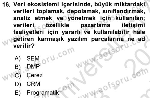 Dijital Çağda Reklam Dersi 2023 - 2024 Yılı (Final) Dönem Sonu Sınav Soruları 16. Soru