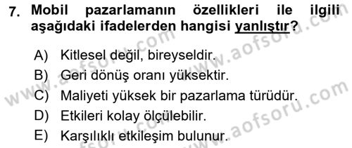 Dijital Çağda Reklam Dersi 2023 - 2024 Yılı (Final) Dönem Sonu Sınav Soruları 7. Soru