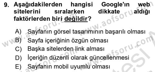 Dijital Çağda Reklam Dersi 2023 - 2024 Yılı (Final) Dönem Sonu Sınav Soruları 9. Soru