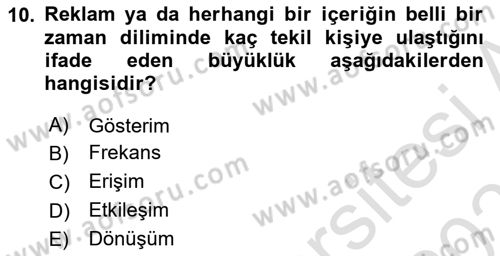 Dijital Çağda Reklam Dersi 2024 - 2025 Yılı (Vize) Ara Sınav Soruları 10. Soru