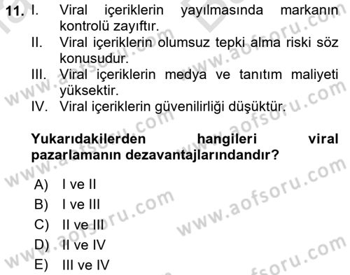 Dijital Çağda Reklam Dersi 2024 - 2025 Yılı (Vize) Ara Sınav Soruları 11. Soru