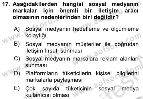 Dijital Çağda Reklam Dersi 2024 - 2025 Yılı (Vize) Ara Sınav Soruları 17. Soru