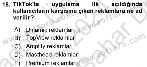 Dijital Çağda Reklam Dersi 2024 - 2025 Yılı (Vize) Ara Sınav Soruları 18. Soru