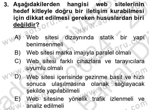 Dijital Çağda Reklam Dersi 2024 - 2025 Yılı (Vize) Ara Sınav Soruları 3. Soru