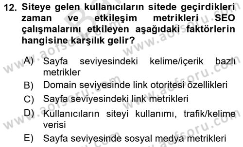 Dijital Çağda Reklam Dersi 2024 - 2025 Yılı (Final) Dönem Sonu Sınav Soruları 12. Soru