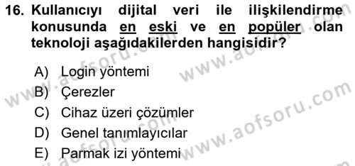 Dijital Çağda Reklam Dersi 2024 - 2025 Yılı (Final) Dönem Sonu Sınav Soruları 16. Soru