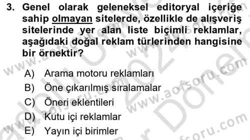 Dijital Çağda Reklam Dersi 2024 - 2025 Yılı (Final) Dönem Sonu Sınav Soruları 3. Soru