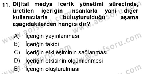 Dijital Medya ve Tüketici Dersi 2021 - 2022 Yılı (Final) Dönem Sonu Sınav Soruları 11. Soru